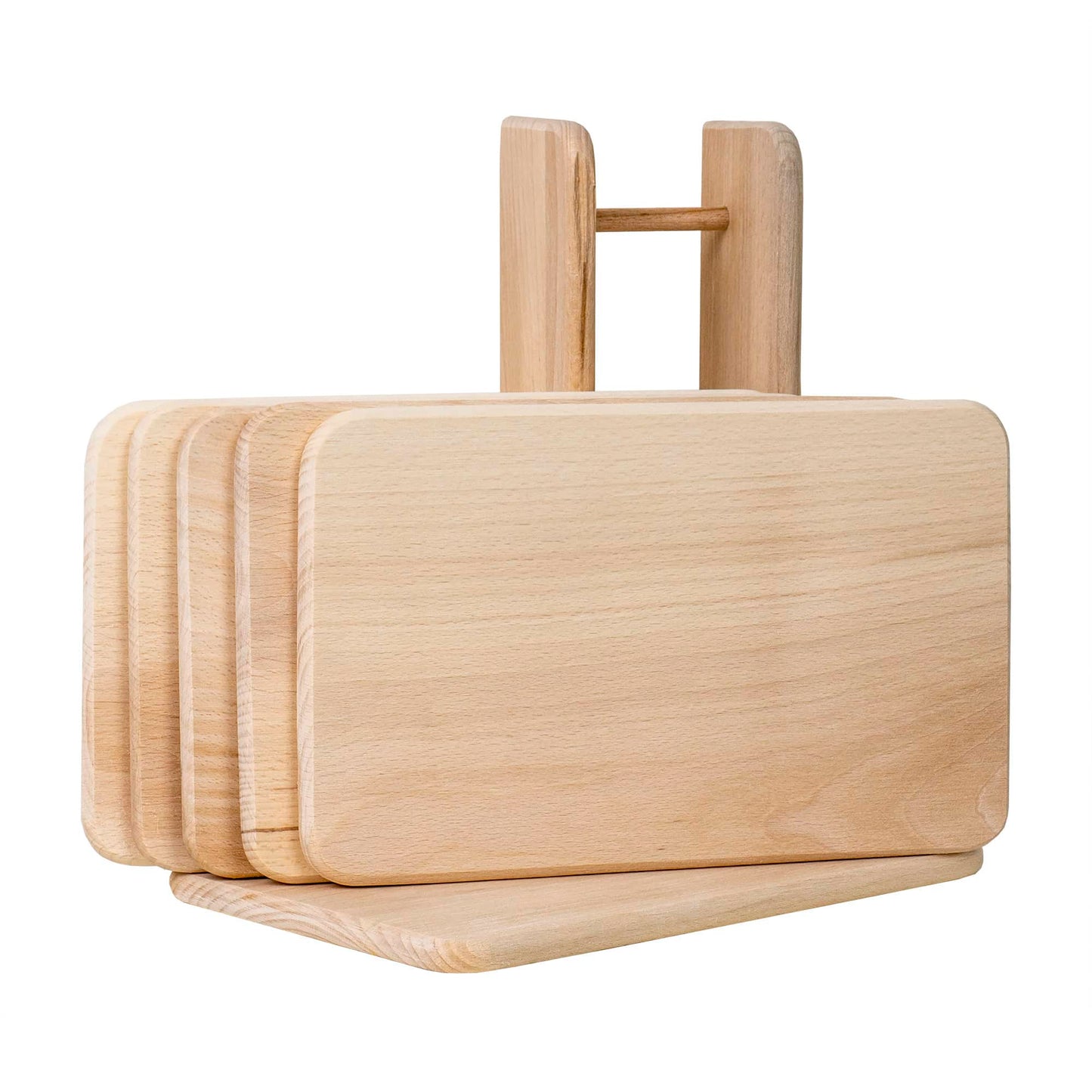 Set 6 tocatoare din lemn de fag, plus suport, dreptunghiular / EXT 6085