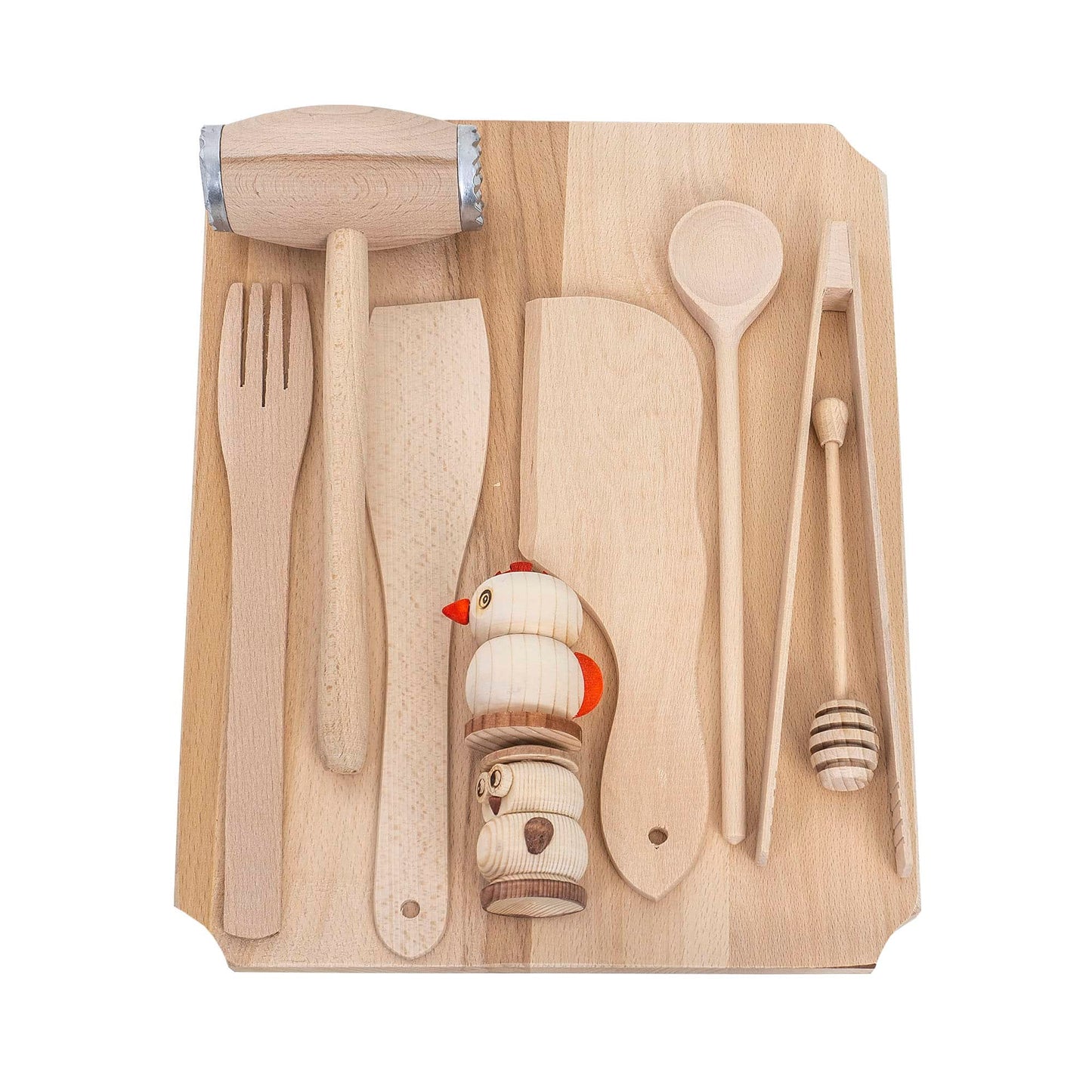 Set tocator dreptunghiular din lemn de fag, 10 piese, 40x30x2cm / EXT 6086