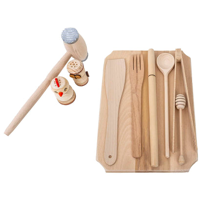 Set tocator dreptunghiular din lemn de fag, 10 piese, 35x25x2cm / EXT 6087