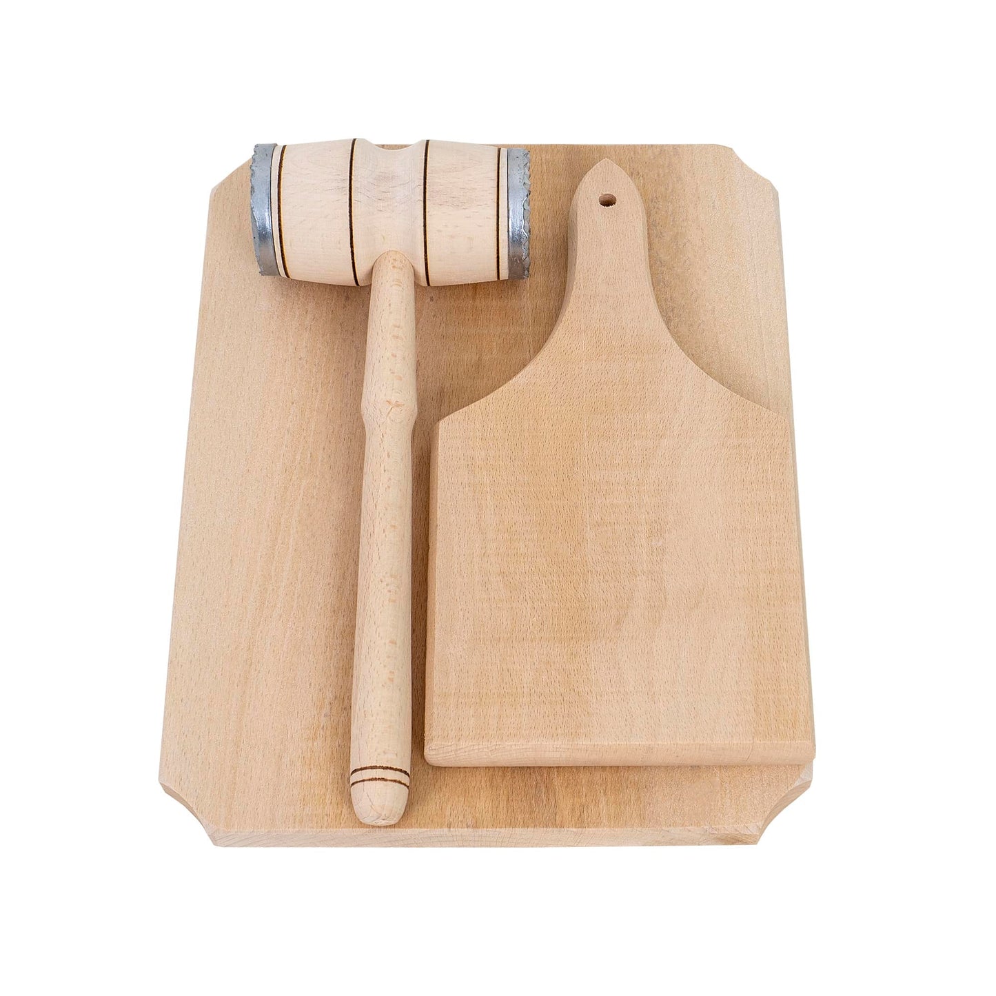 Set 3 piese, un ciocan si doua tocatoare, din lemn de fag, grosime 20mm / EXT 6089