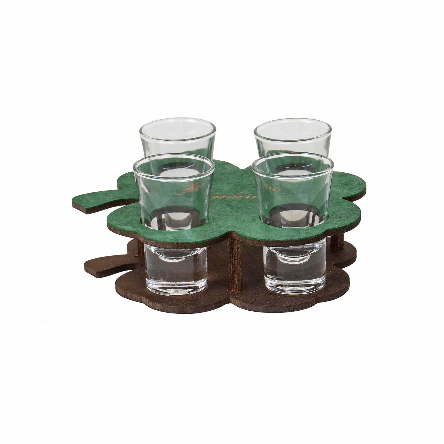 Set 4 pahare, cu suport lemn in forma de trifoi, 50ml / EXT 6091