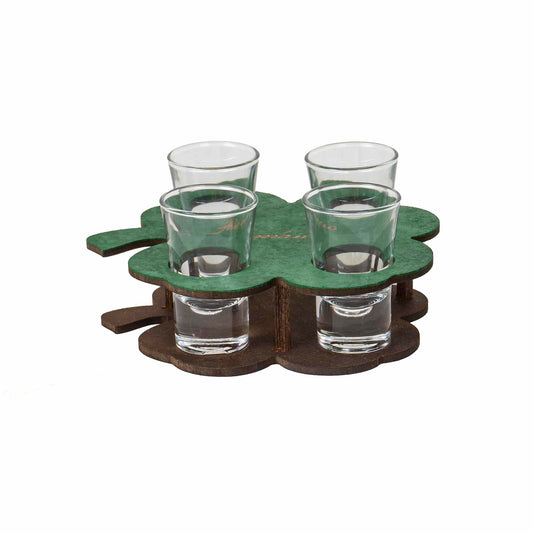 Set 4 pahare, cu suport lemn in forma de trifoi, 50ml / EXT 6091