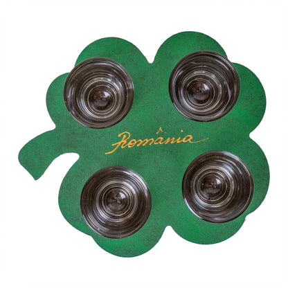 Set 4 pahare, cu suport lemn in forma de trifoi, 50ml / EXT 6091