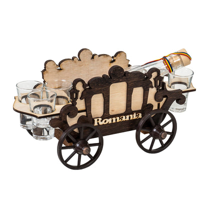 Set 6 pahare Shot cu sticla, pe suport, model caruta / EXT 6094