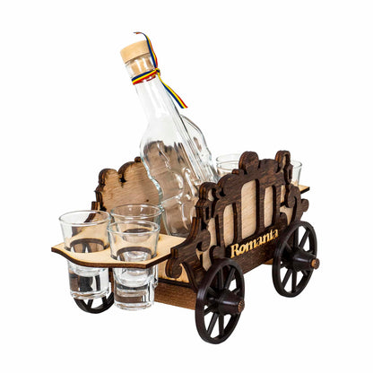 Set 6 pahare Shot cu sticla, pe suport, model caruta / EXT 6094