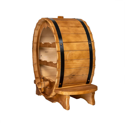 Suport 7 sticle de vin, cu canea, din lemn de brad, inaltime 50cm / EXT 6095