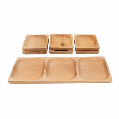 Set 7 platouri patrate din lemn de fag, compartimentat, 50x24x2.5cm / EXT 6171