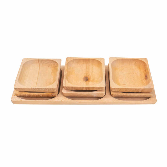 Set 7 platouri patrate din lemn de fag, compartimentat, 50x24x2.5cm / EXT 6171