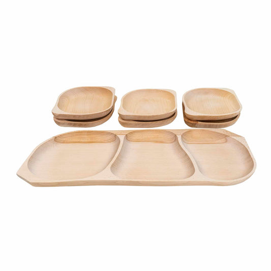 Set 7 platouri ovale din lemn de fag, compartimentat, 64x27x2.5cm / EXT 6173 - 221.ro
