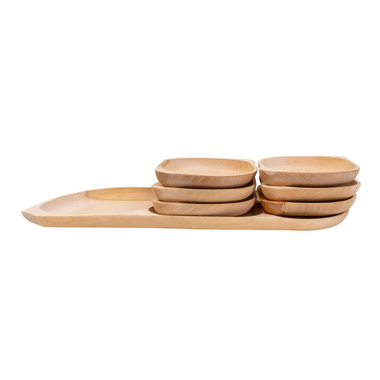 Set 7 platouri ovale din lemn de fag, compartimentat, 64x27x2.5cm / EXT 6173 - 221.ro