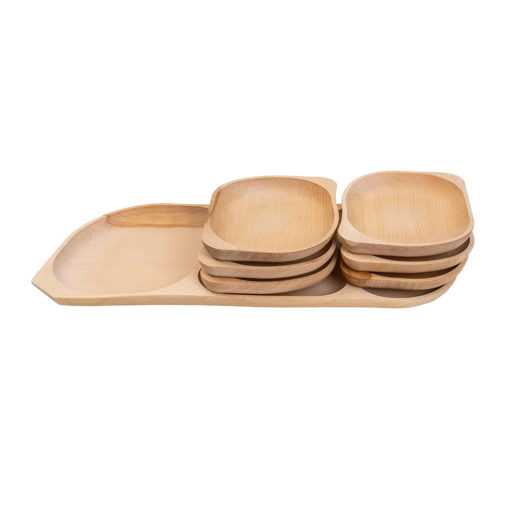 Set 7 platouri ovale din lemn de fag, compartimentat, 64x27x2.5cm / EXT 6173 - 221.ro