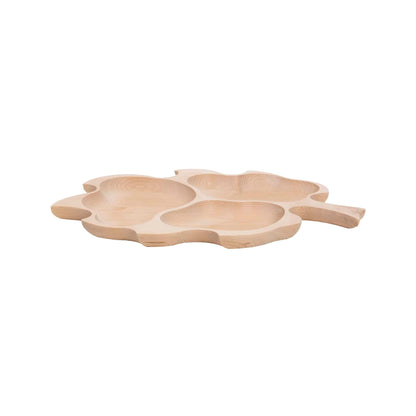 Platou pentru servire, din lemn de fag, in forma de frunza stejar mare, 3 compartimente, 52x38cm / EXT 6178