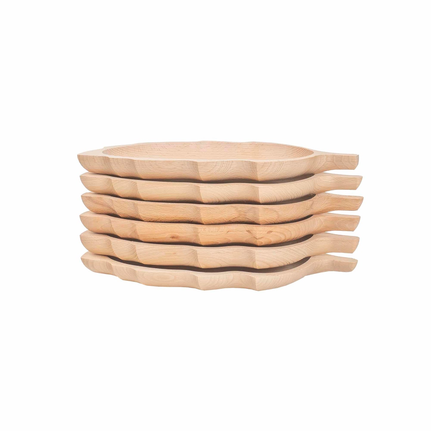 Set 6 farfurii din lemn de fag, forma frunza, 34x18cm / EXT 6179