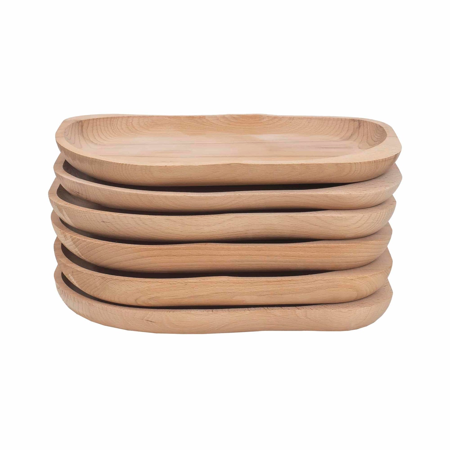 Set 6 farfurii din lemn de fag, forma ovala, mare, 30x24cm / EXT 6180