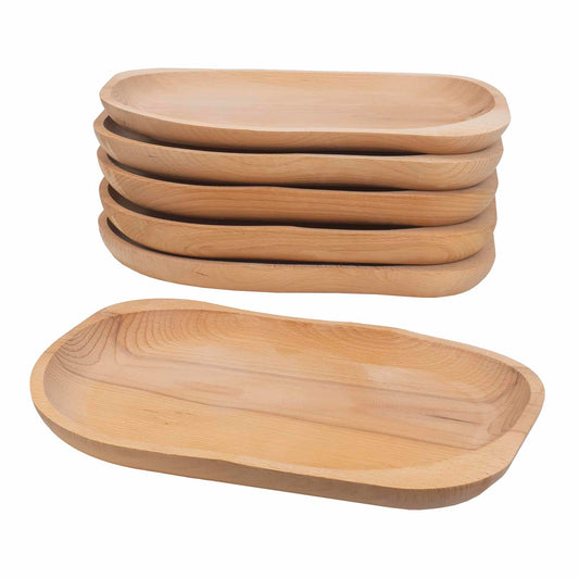 Set 6 farfurii din lemn de fag, forma ovala, mare, 30x24cm / EXT 6180