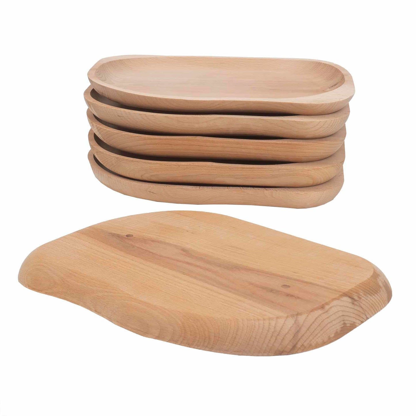 Set 6 farfurii din lemn de fag, forma ovala, mare, 30x24cm / EXT 6180