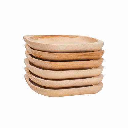 Set 6 farfurii din lemn de fag, forma ovala, mic, 23x20cm / EXT 6181