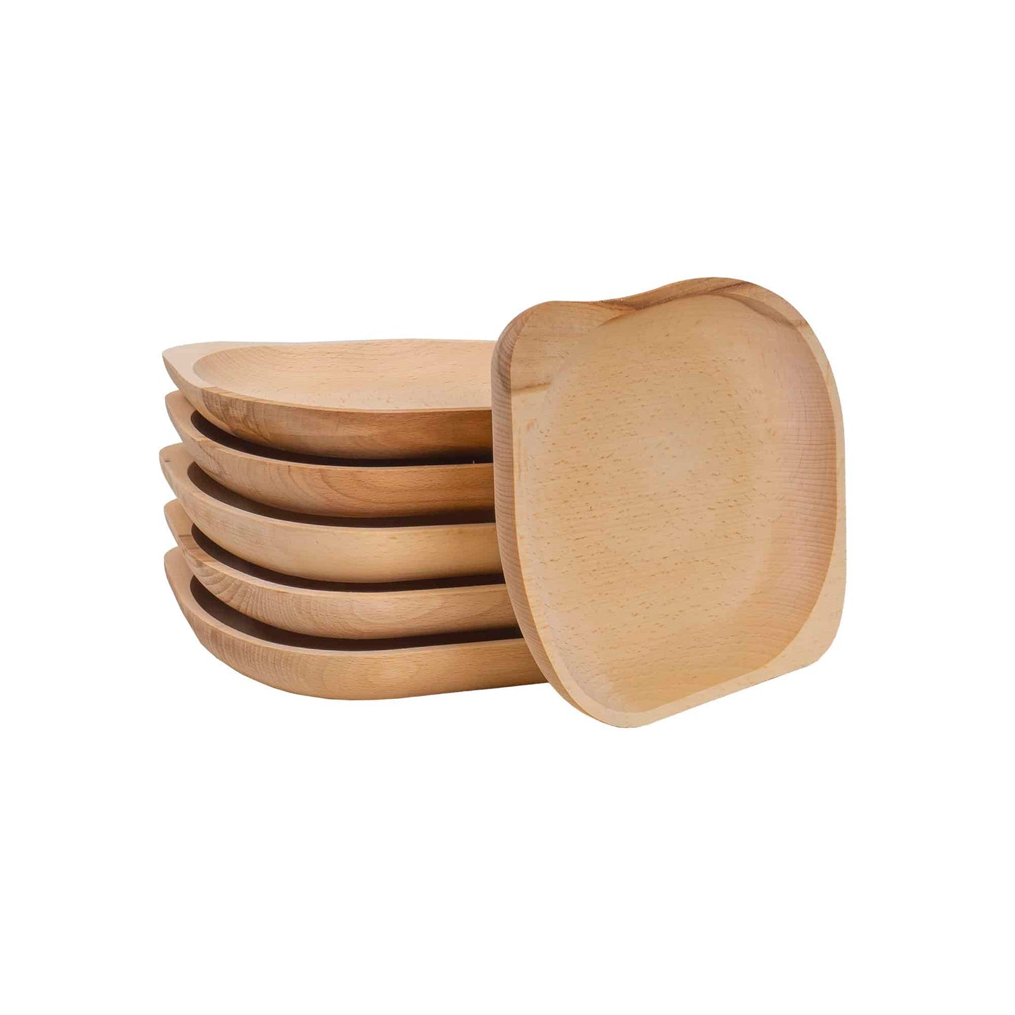 Set 6 farfurii din lemn de fag, forma ovala, mic, 23x20cm / EXT 6181