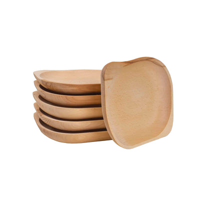 Set 6 farfurii din lemn de fag, forma ovala, mic, 23x20cm / EXT 6181