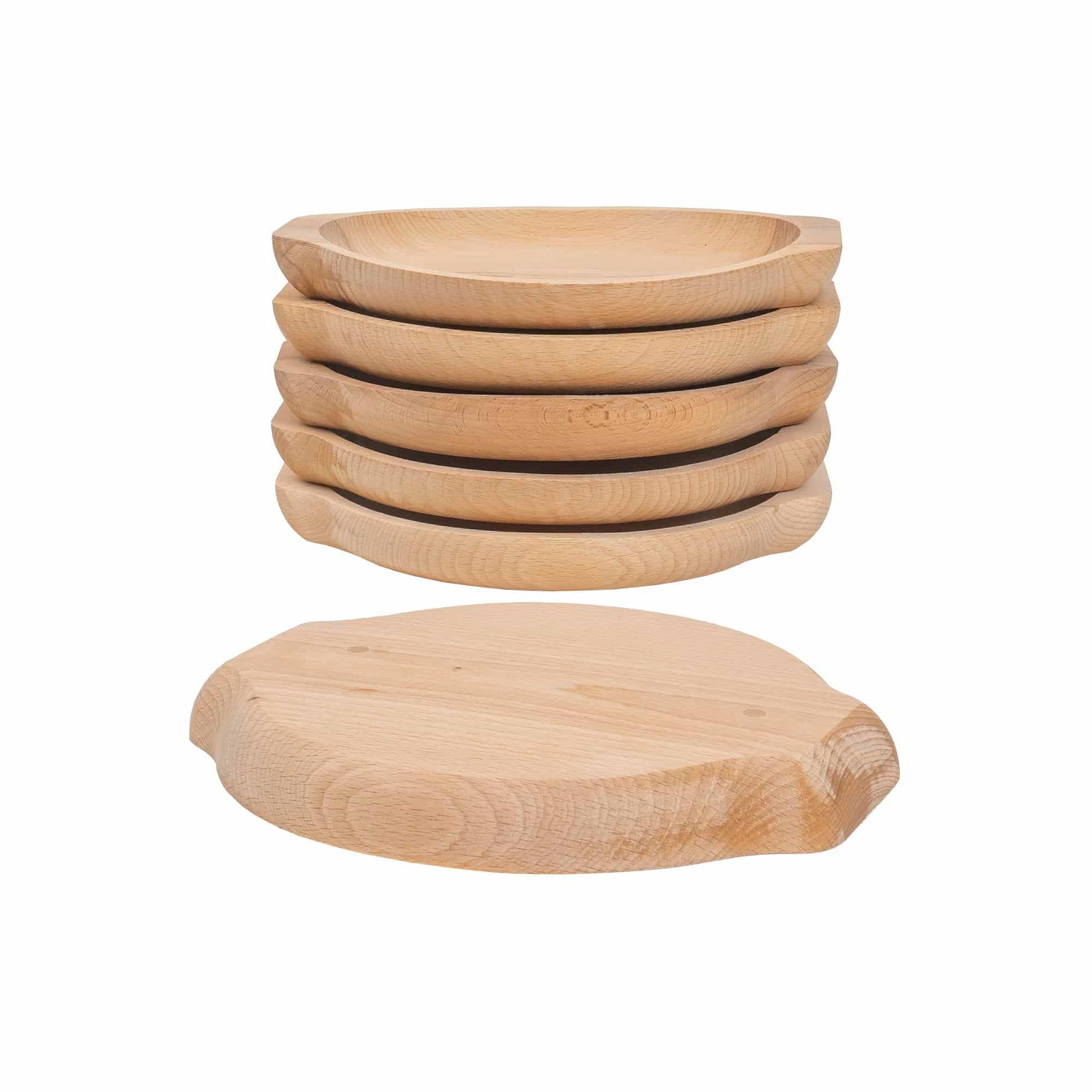 Set 6 farfurii din lemn de fag, forma rotunda, 24x22 cm / EXT 6182 - 221.ro