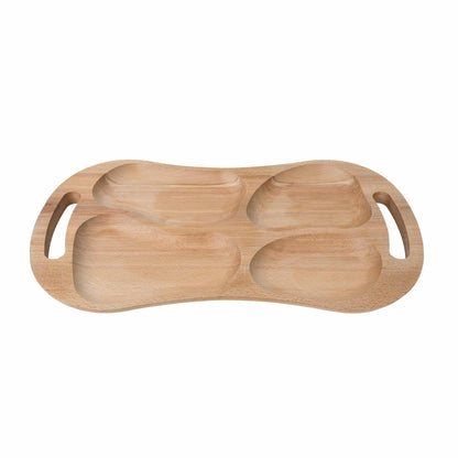Tava asimetrica pentru servire, din lemn de fag, cu 4 compartimente si manere, 60x33cm / EXT 7021 - 221.ro