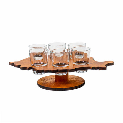 Set 6 pahare, cu suport lemn in forma de harta cu picior, 30ml / EXT 7125_1