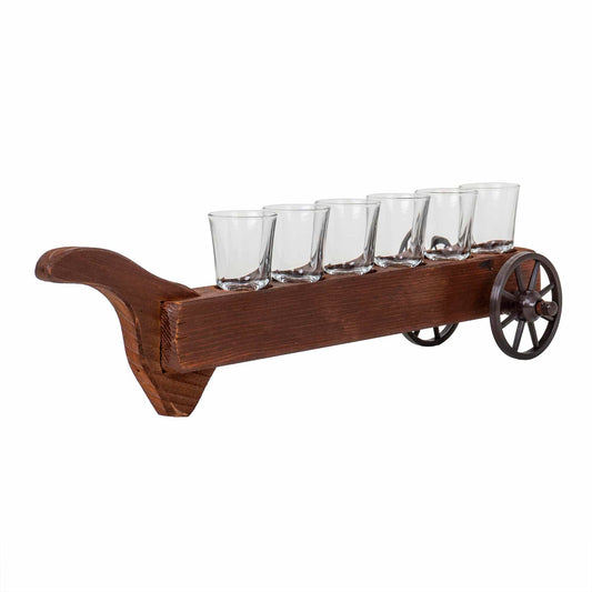 Set 6 pahare, suport lemn cu roti, 50ml / EXT 7127