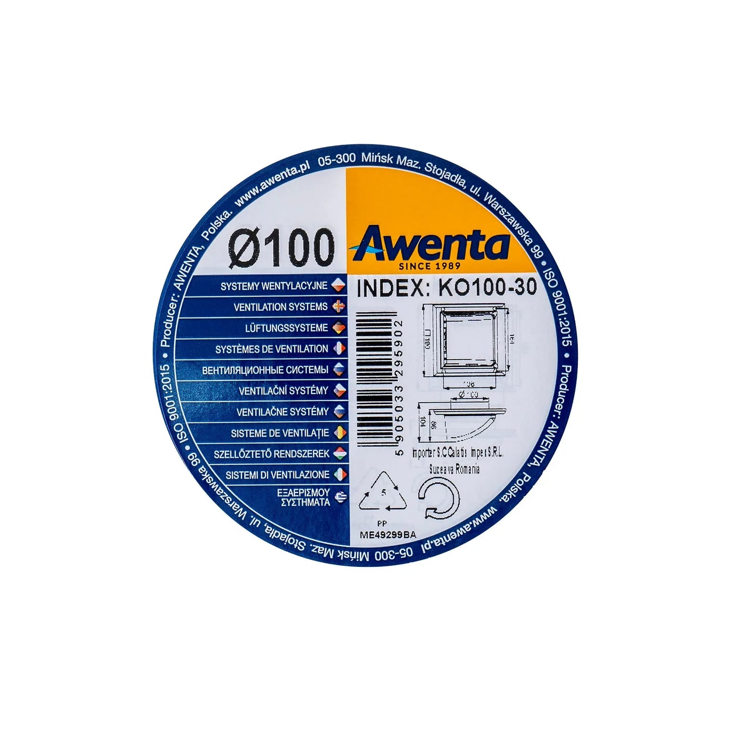 Grila evacuare cu clapeta Q100 / EXT 7196 - 221.ro