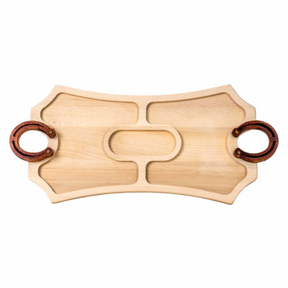 Platou de lemn, compartimentat cu maner potcoava 56x25.5cm / EXT 7215
