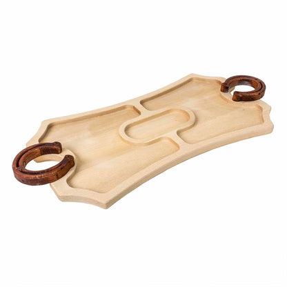 Platou de lemn, compartimentat cu maner potcoava 56x25.5cm / EXT 7215