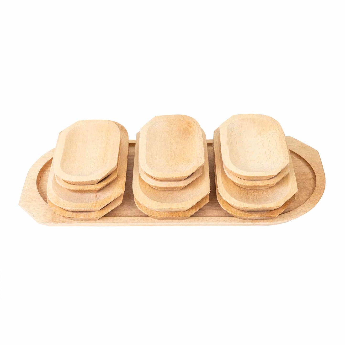 Set 13 platouri din lemn de fag pentru servire, 55x22x2.5cm / EXT 7233
