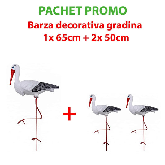 Pachet promo - Barza decorativa pentru gradina 65cm + 2x Barza decorativa pentru gradina 50cm - 221.ro