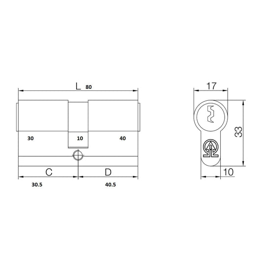 Cilindru Feroneria 80 mm 3 chei 30/40  blister inegal