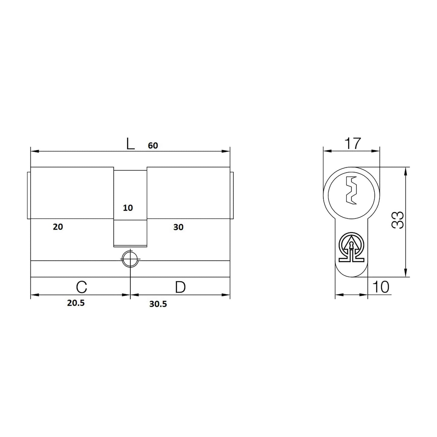 Cilindru Feroneria 60 mm 3 chei 20/30 blister inegal