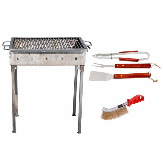 Pachet gratar metalic 50x35cm, grosime 3mm (EXT 9910) plus perie de sarma (ZLN 2264) plus 3 accesorii gratar (ZTS 8338) / EXT 9910_1 - 221.ro