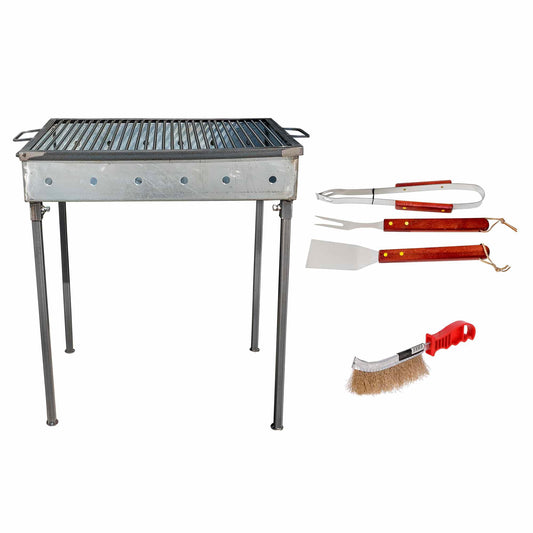 Pachet gratar metalic 60x40cm, grosime 3mm (EXT 9911) plus perie de sarma (ZLN 2264) plus 3 accesorii gratar (ZTS 8338) / EXT 9911_1 - 221.ro