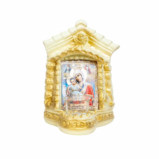 Candela din ipsos, Maica Domnului si pruncul, casuta 16x14x24cm / EXT 9918