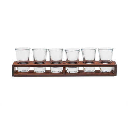 Set 6 pahare de shot cu suport din lemn dreptunghiular, 50ml / EXT 9932 - 221.ro