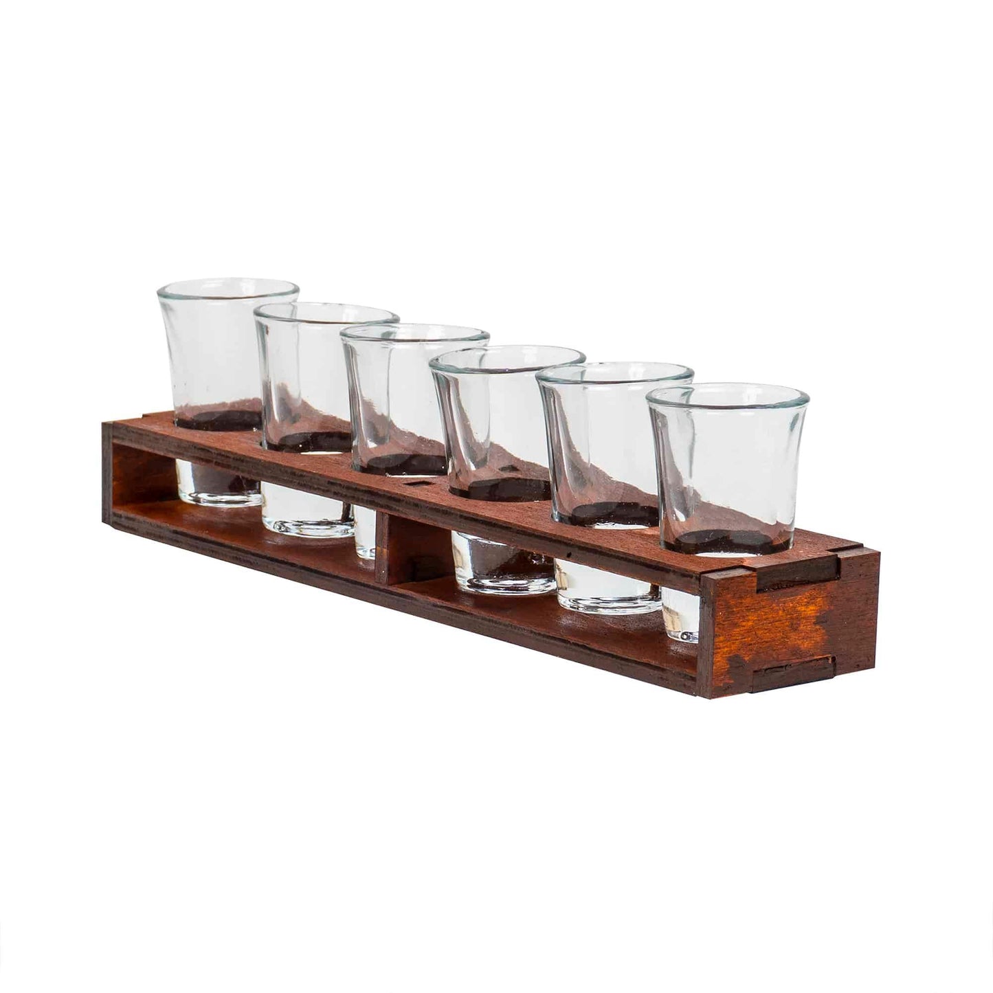 Set 6 pahare de shot cu suport din lemn dreptunghiular, 50ml / EXT 9932 - 221.ro