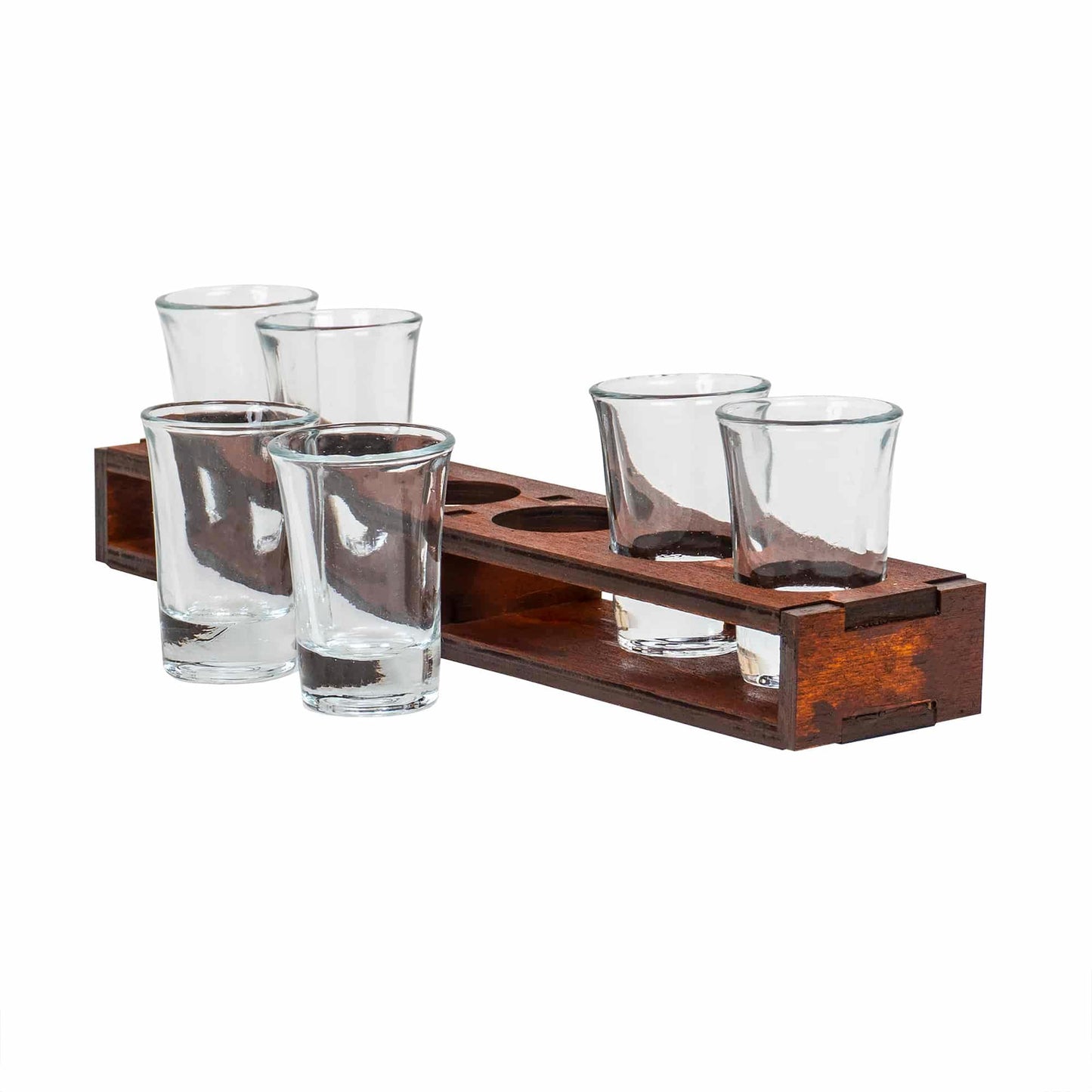 Set 6 pahare de shot cu suport din lemn dreptunghiular, 50ml / EXT 9932 - 221.ro