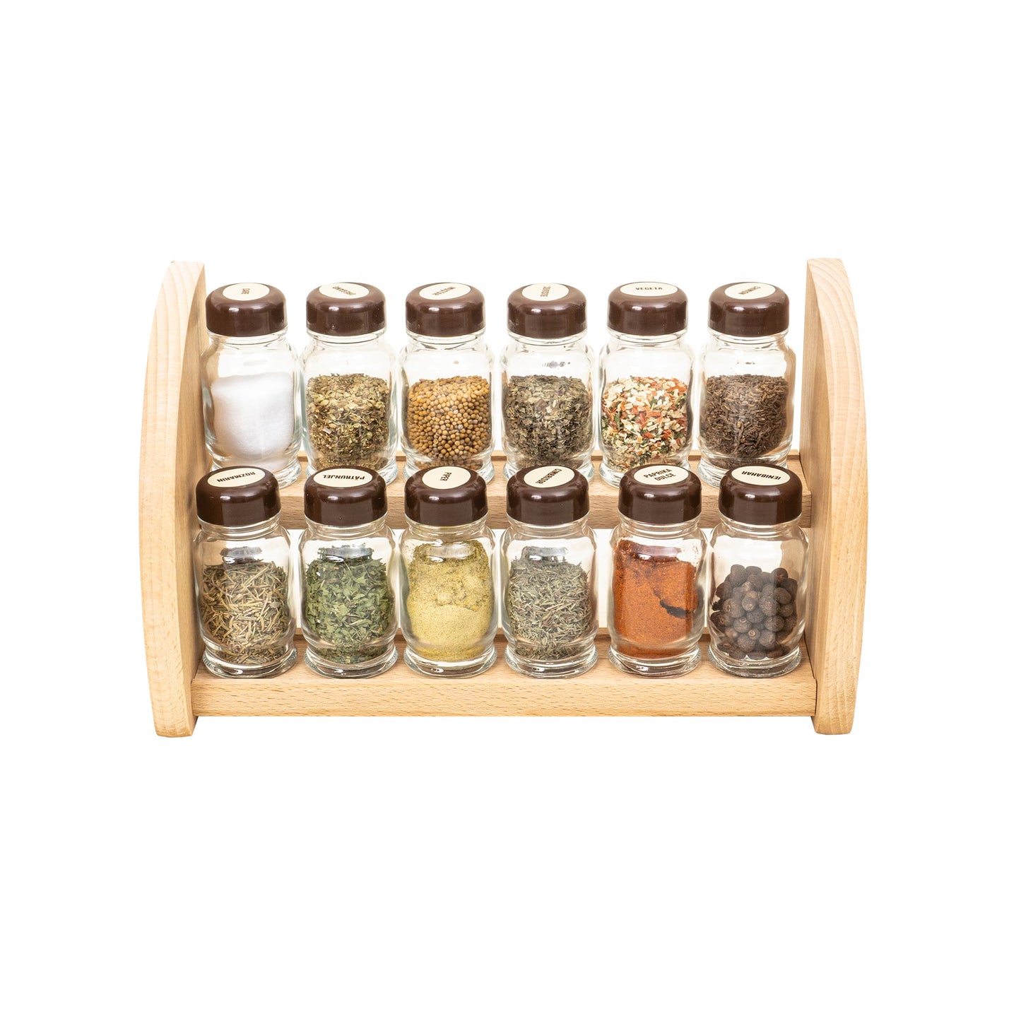 Set 12 sticle condimente cu suport din lemn, 30x18x12cm, Z-TOOLS / EXT9958