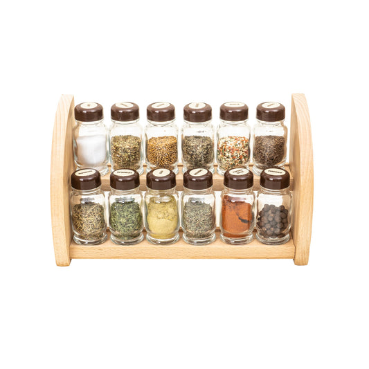Set 12 sticle condimente cu suport din lemn, 30x18x12cm, Z-TOOLS / EXT9958