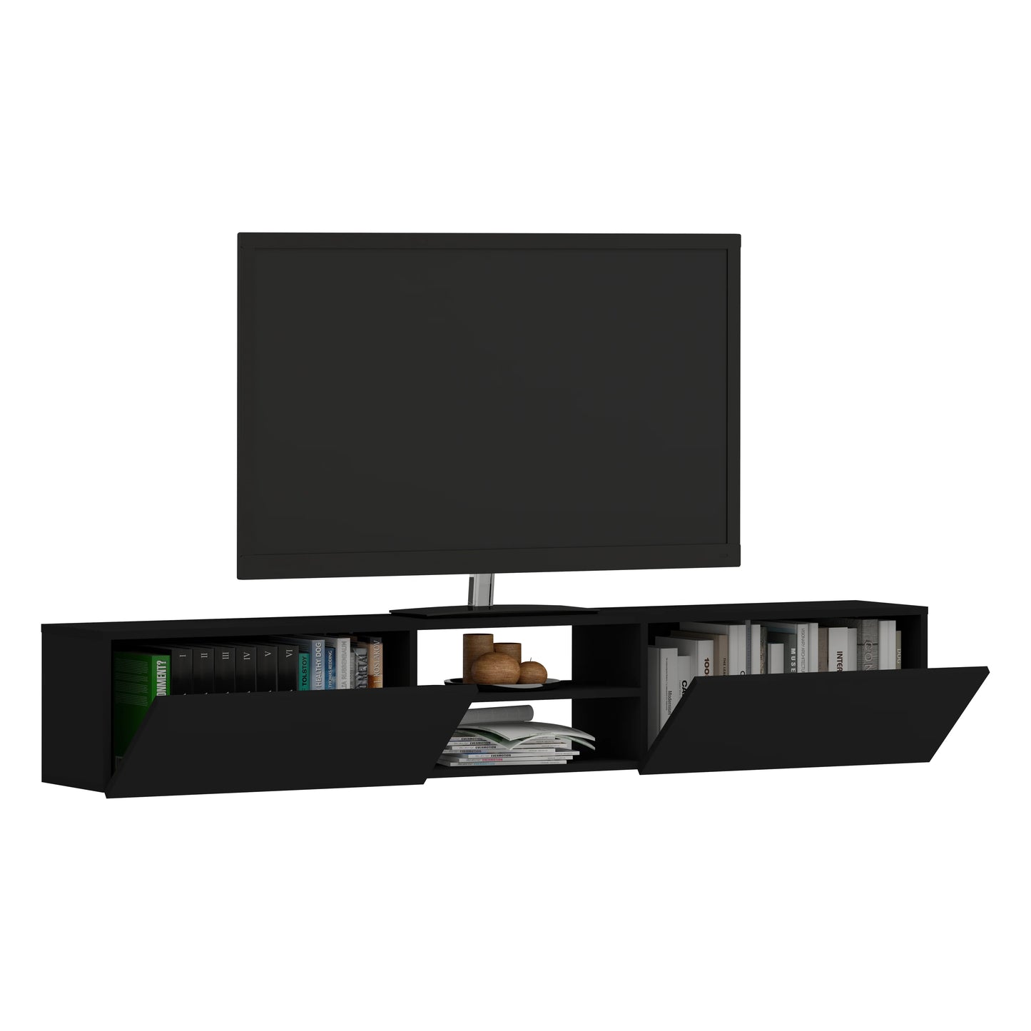 Comoda TV haaus Genova, 2 Usi, Negru, 180 x 30 x 30 cm