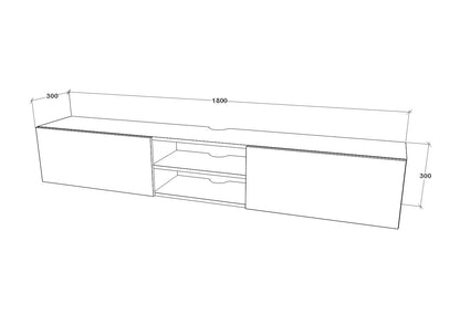 Comoda TV haaus Genova, 2 Usi, Negru, 180 x 30 x 30 cm