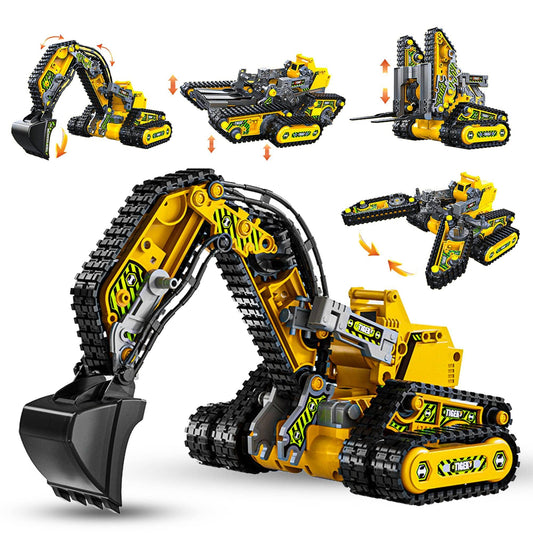 Set 4 in 1 Excavator Constructii Electric cu Telecomanda, Tanc, Galben
