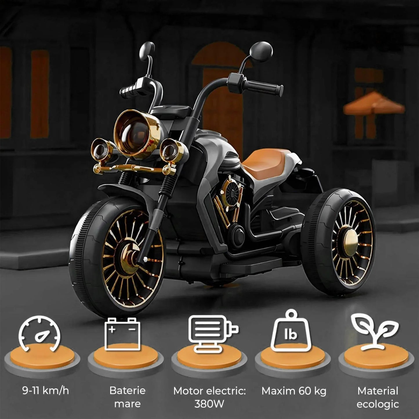 Motocicleta electrica Timebox, Functie mers inainte/inapoi, Faruri, Negru