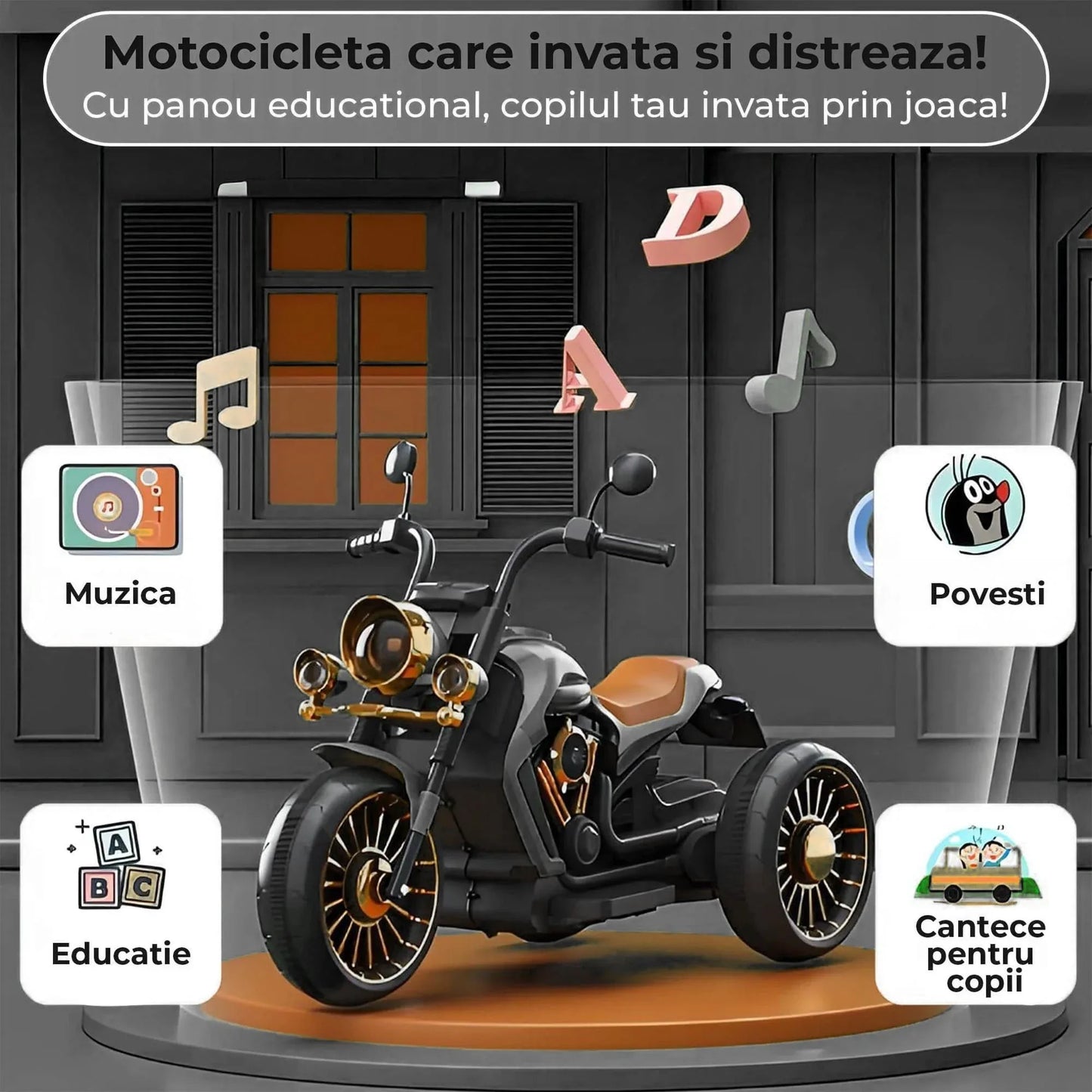 Motocicleta electrica Timebox, Functie mers inainte/inapoi, Faruri, Negru