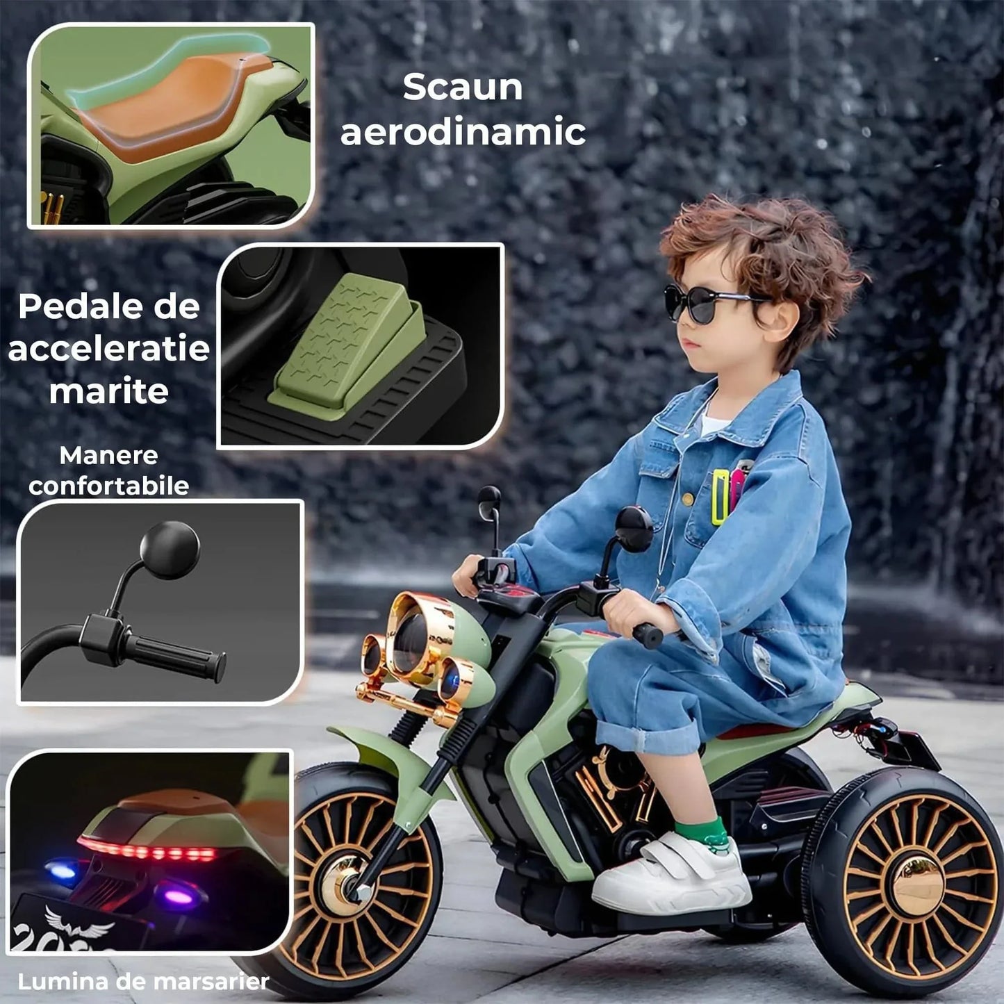 Motocicleta electrica Timebox, Functie mers inainte/inapoi, Faruri, Negru