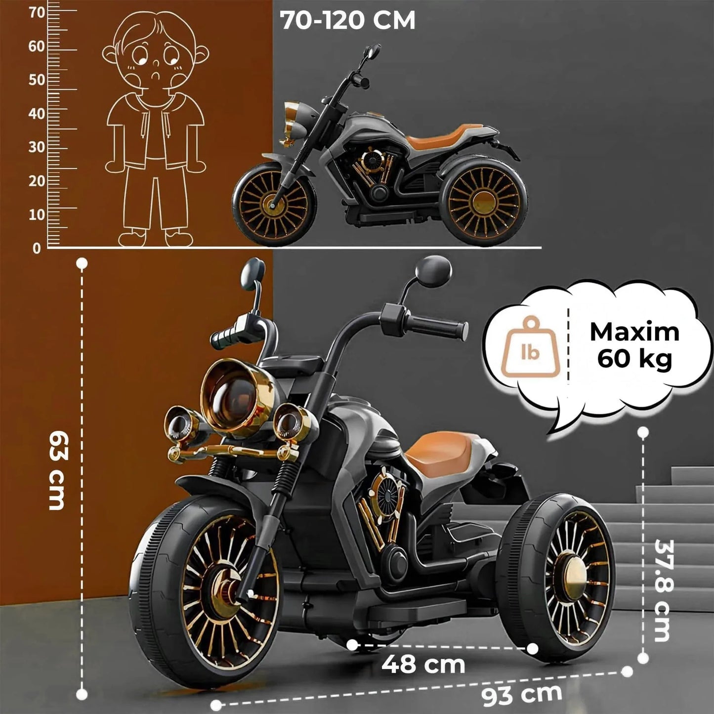 Motocicleta electrica Timebox, Functie mers inainte/inapoi, Faruri, Negru