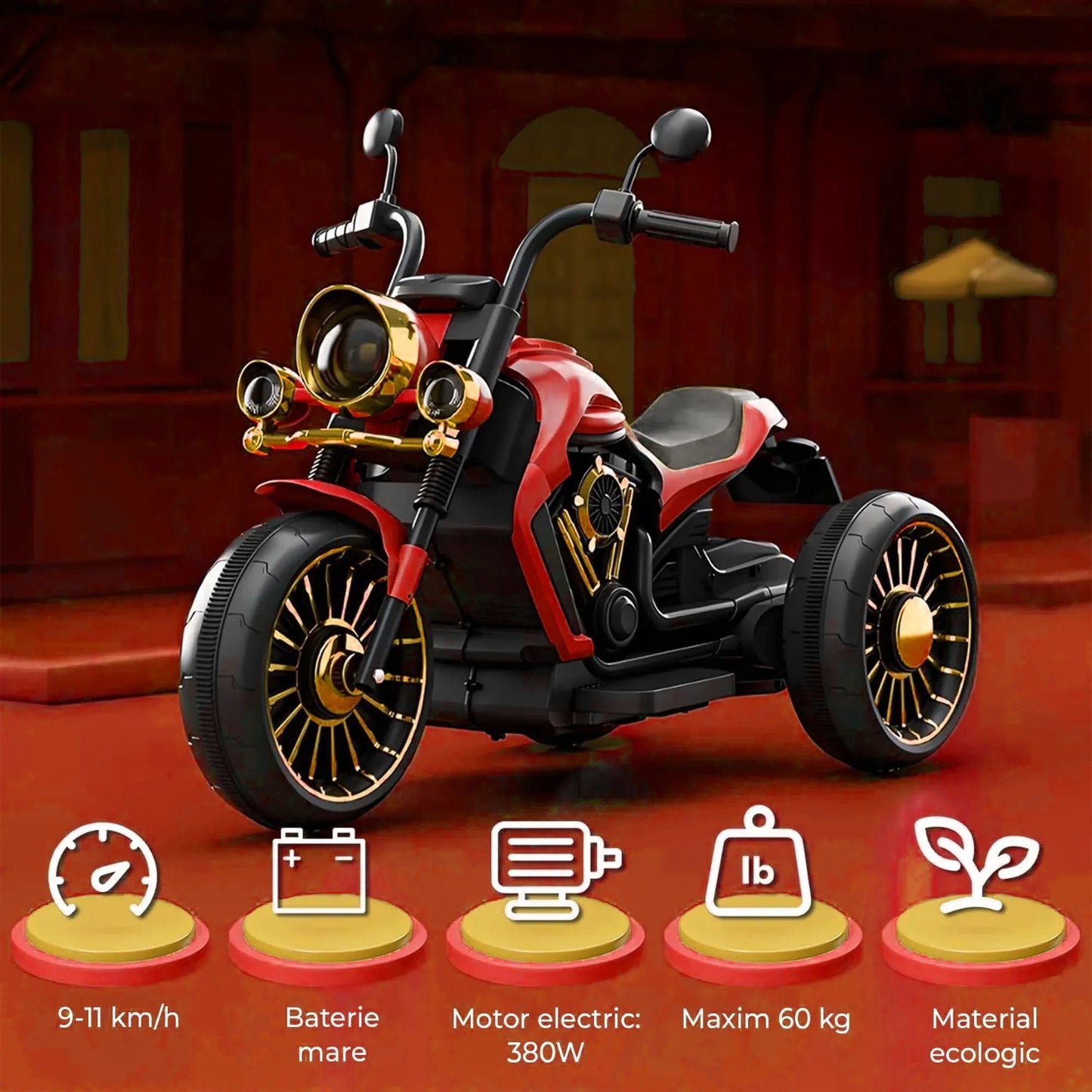 Motocicleta electrica Timebox, Functie mers inainte/inapoi, Faruri, Claxon, Rosu